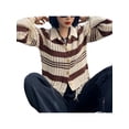 thumbnail image 2 of VISgogo Suéter de un solo pecho para mujer, patrón de rayas de color en contraste, manga larga, cuello vuelto, borlas, dobladillo, tops de punto VISgogo moda, 2 of 9