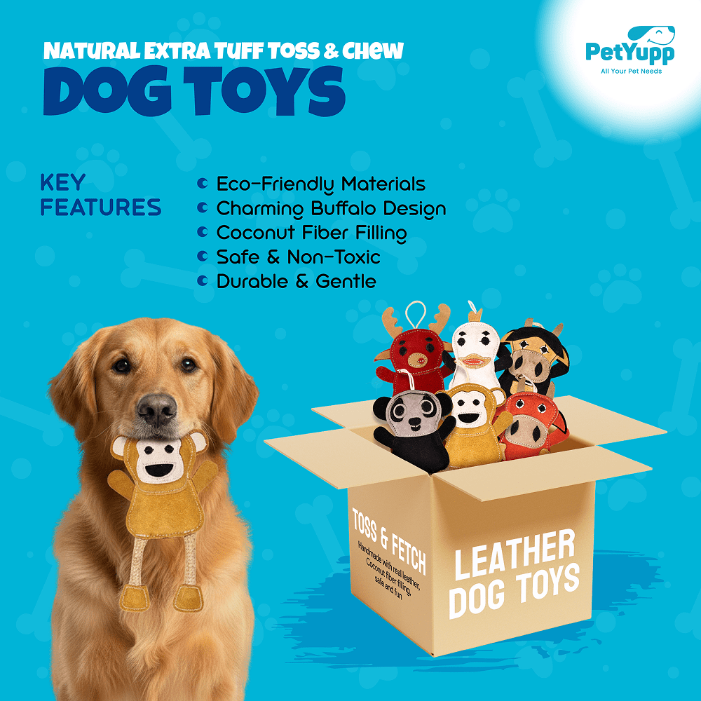 PetYupp 6 Assorted Leather Dog Toys for Small Dogs & Puppies – Natural Leather Chew Toys w/Coconut Fiber Filling & Jute Rope – Eco-Friendly, Non-Toxic, Durable Play Set for Teething & Light Chewers