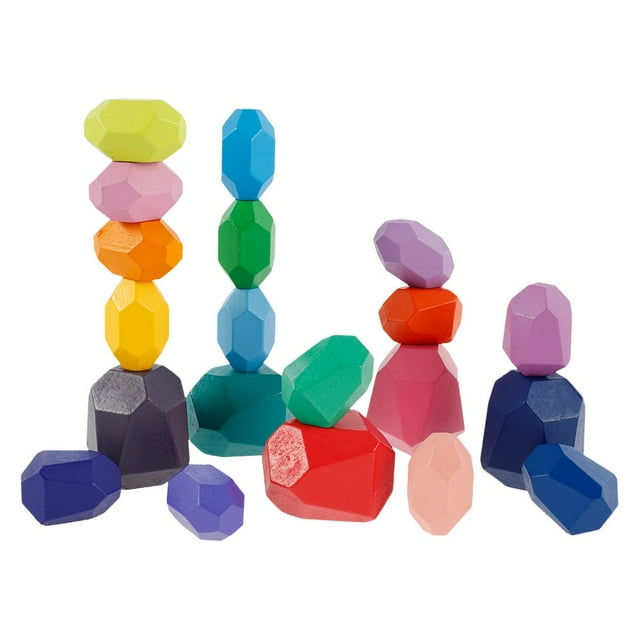 Kids Wooden Colored Balancing Stone Stacking Building Block Educational Creative Game Toy