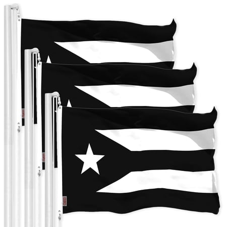 G128 3 Pack: Puerto Rico Black and White Puerto Rican PR Flag | 3x5 Ft | LiteWeave Pro Series Printed 150D Polyester | Indoor/Outdoor, Vibrant Colors, Brass Grommets