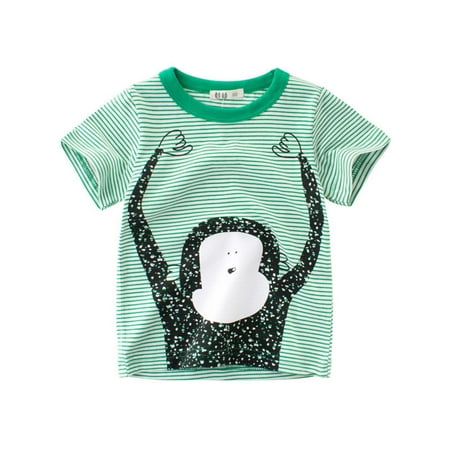 Little T-Shirts For Boys Short Sleeve For Outdoor Sports Active Play Comfortable Kids With Prints Lightweight Breathable Tops Size 7-8T