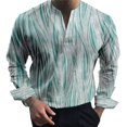 thumbnail image 2 of Men Casual Print V Neck Dress Shirts Long Sleeve Collar Office Blouse Tops Tee, 2 of 8
