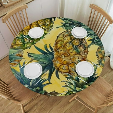 

Patifu Pineapples Round Tablecloth 100% Polyester Stain Resistant Washable Table Cover Indoor Outdoor Kitchen Dining Wedding Parties Home Kitchen Holiday Dinner Table Cloth 46 -50