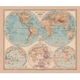 thumbnail image 2 of Stieler 30x26 Black Ornate Wood Framed with Double Matting Museum Art Print Titled - Hemispheres of Earth - Stieler 1885, 2 of 4