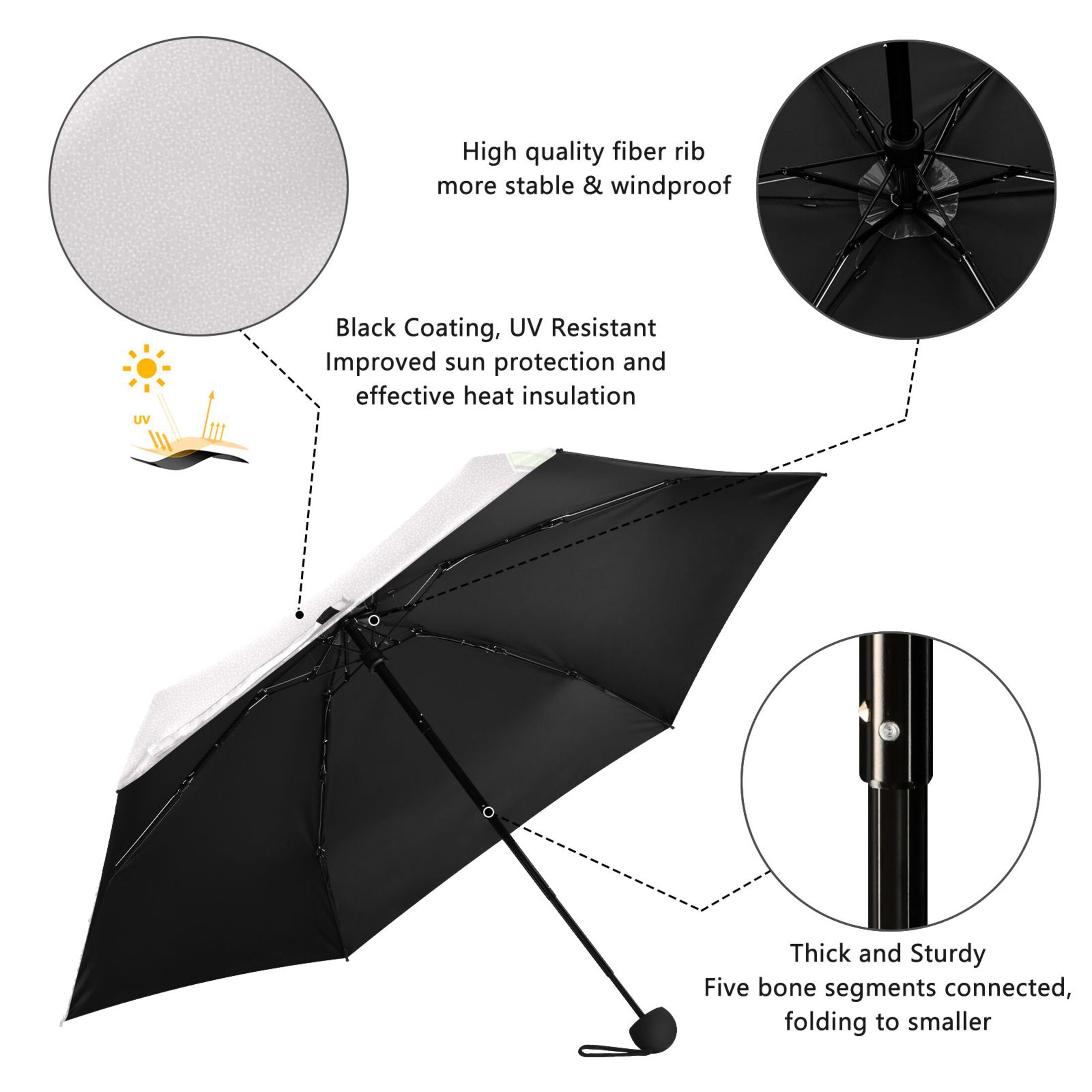 Cloud and Rainbow Pattern Umbrellas for Sun Auto Open Close UV50+ Waterproof 5-Fold Compact Fiberglass Frame