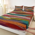 thumbnail image 4 of jejeloiu Artistic Abstract King Sheets For Men Women,Bright Striped Bedding,Rainbow Tones,4 Pieces,1 Flat Sheet, 1 Fitted Sheet and 2 Pillowcases, 4 of 6