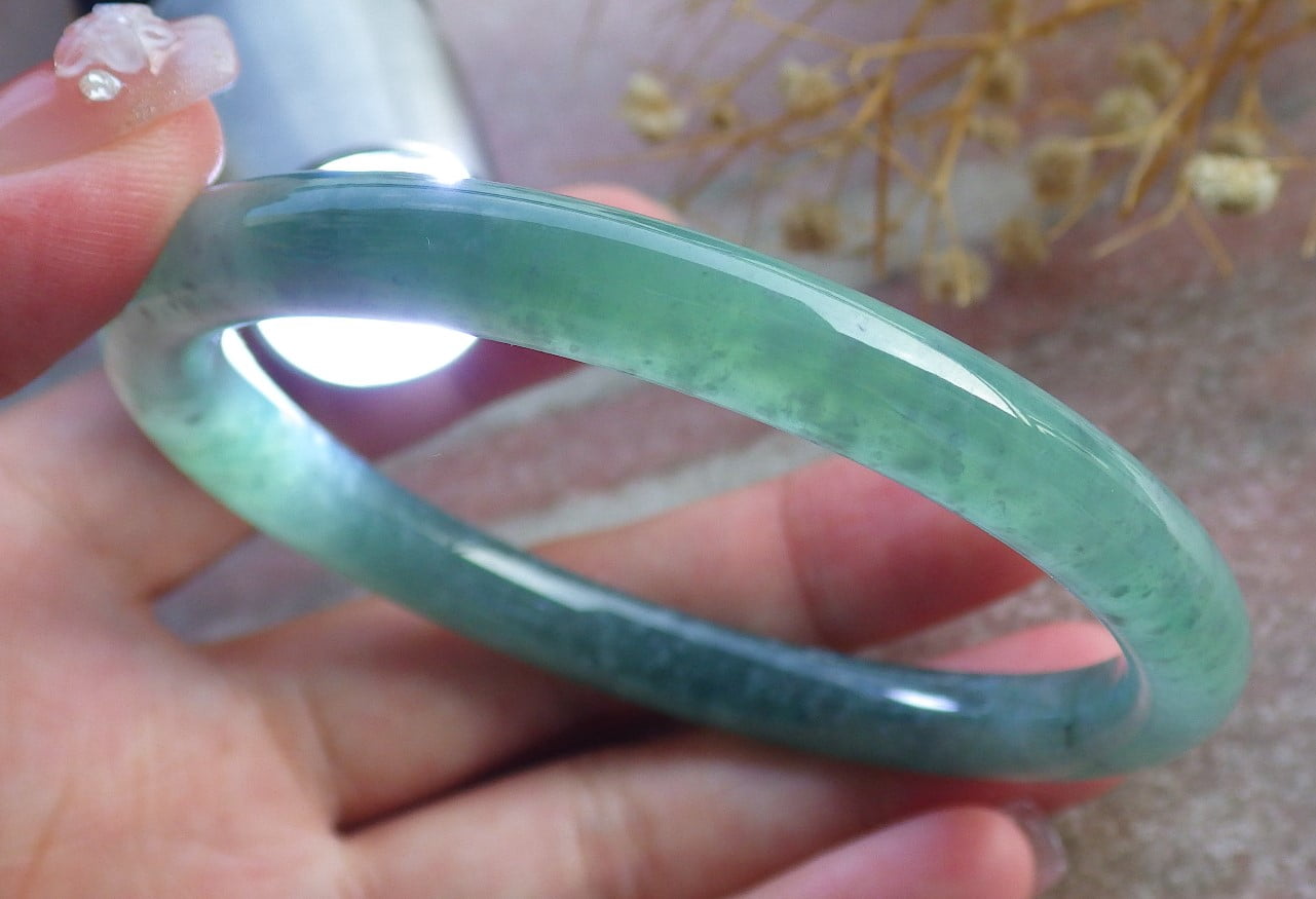 Icy Green Natural A JADE Jadeite Circle Bangle Bracelet 58 mm 682133 TN