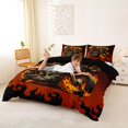 thumbnail image 2 of Castle Fairy Gothic Motorcycle Queen Duvet Cover Set for Teens, Fire Skull Biker Bedding for Edgy Bedroom, Black Orange,Black Reversible,3-Piece,No Comforter, 2 of 6