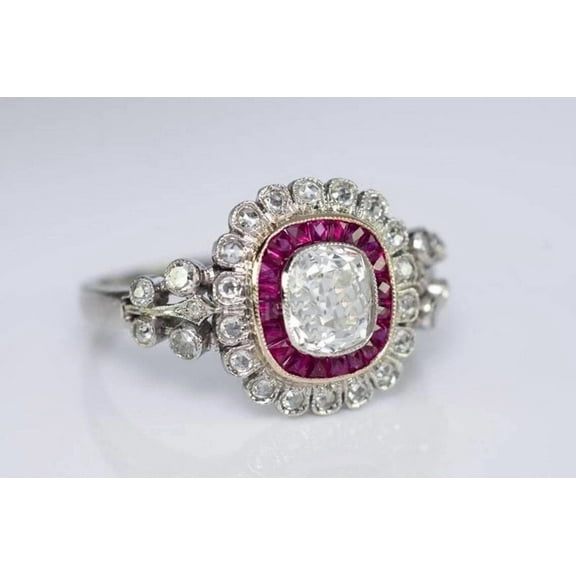 Dazzlingdaimonds Jewels 3.00 Ctw Cushion Cut Ruby & White Diamond Wedding Anniversary Band Ring 14K White Gold Plated 925 Sterling Silver 925 Sterling Silver -5