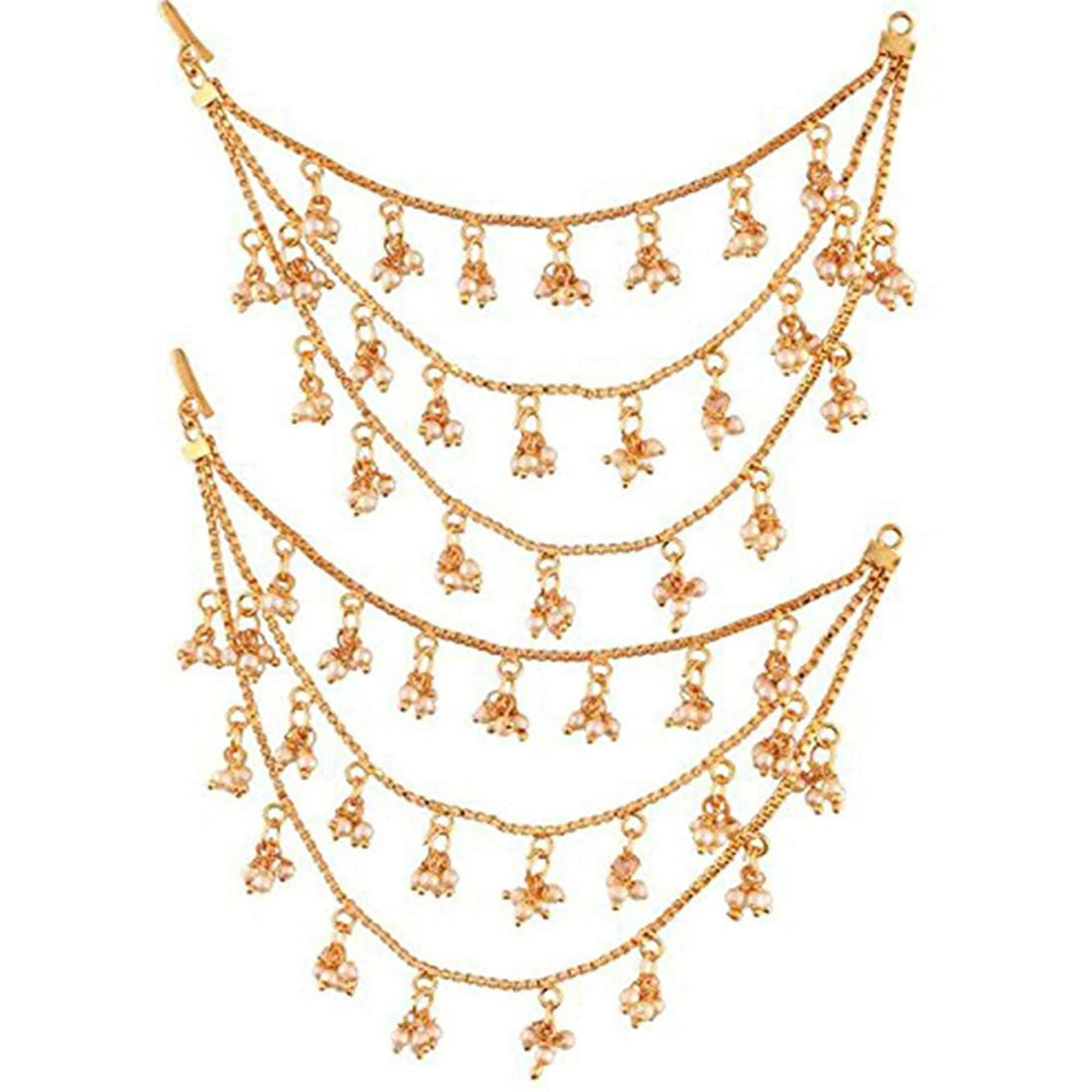 Indian Rajwada Style Triple Layer Pearls Ear Chain to Hair Accessory Ethnic  Wedding Traditional Fashion Jewelry for Women Girls | Walmart Canada