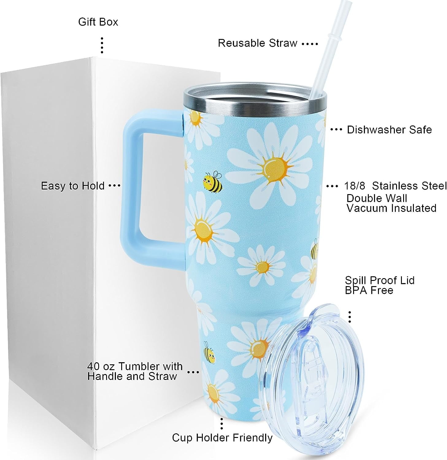40 oz Tumbler with Handle and Straw Lid Leak Proof, Sometimes You Forget  You''re Awesome Inspirational Birthday Gifts for Women Men Coworker Friends