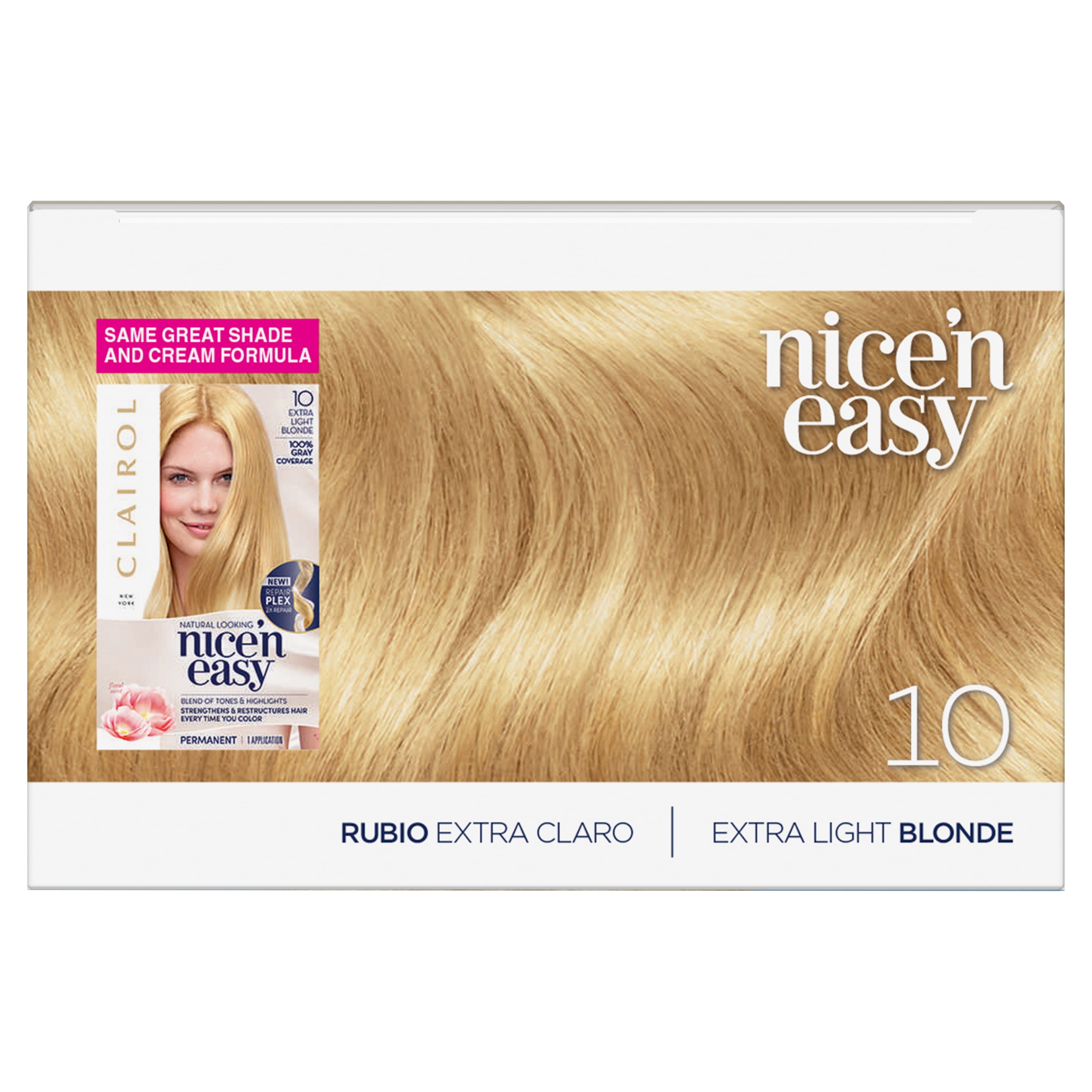 Clairol Nice'n Easy Permanent Hair Color Creme, 10 Extra Light Blonde, 1  Application, Hair Dye 