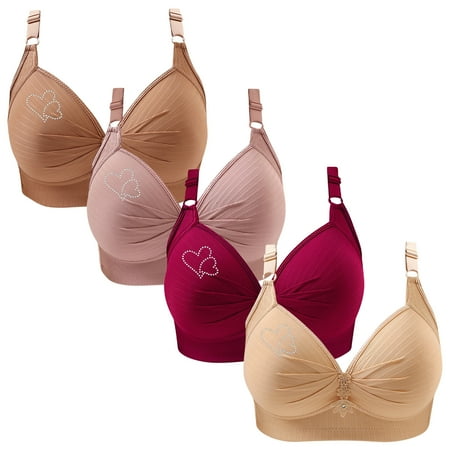 Clearance TOUMENY Bras for Older Women Nude Bra 4PC Woman s Printing Gathered Together Large Size Daily Bra Underwear No Rims