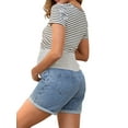 thumbnail image 3 of INSPIRE CHIC Women's Summer Lounge Workout Roll Hem with Pockets Maternity Pregnancy Denim Shorts Blue Medium, 3 of 6