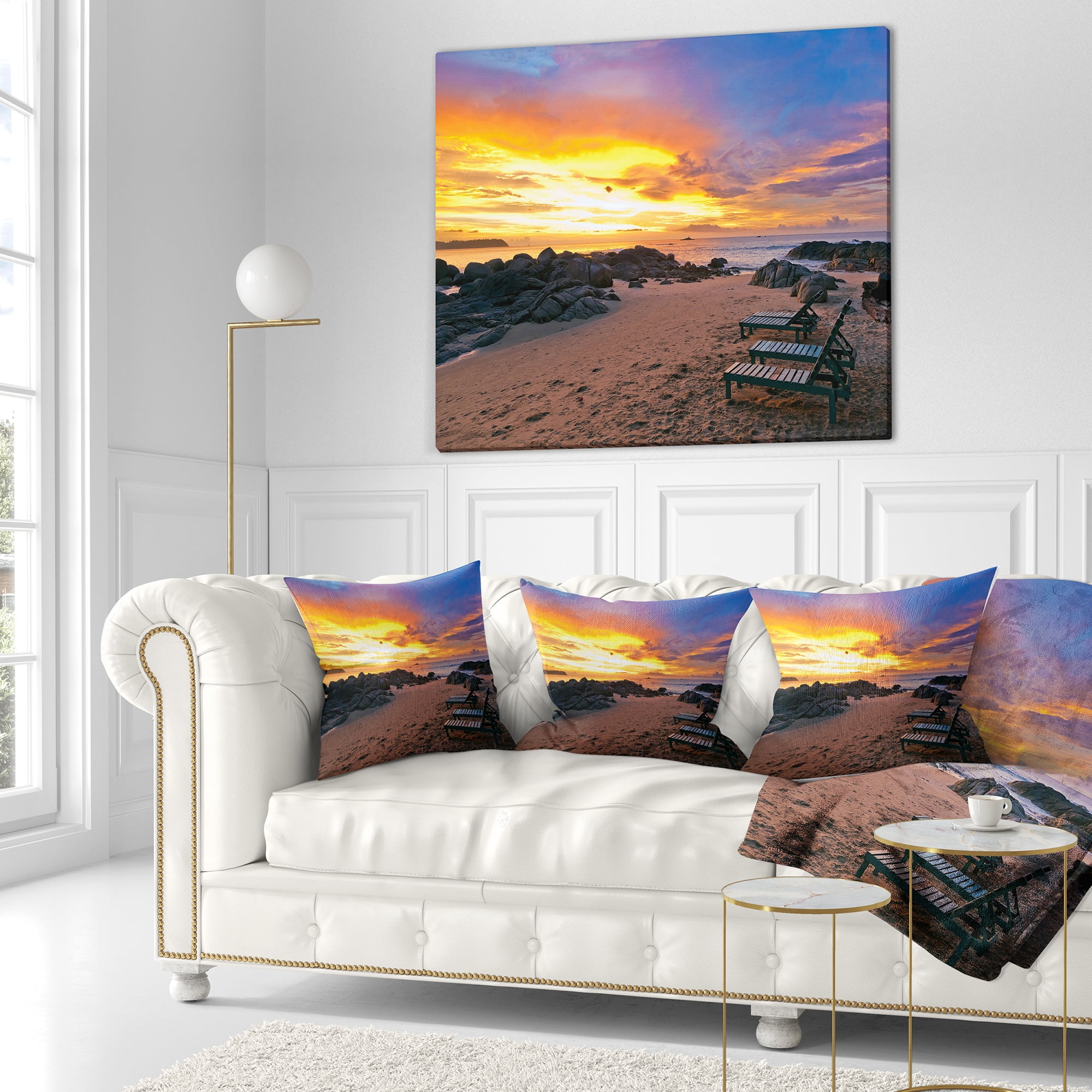 Designart Khao Lak Beach View at Sunset - Modern Seashore Throw Pillow - 18x18