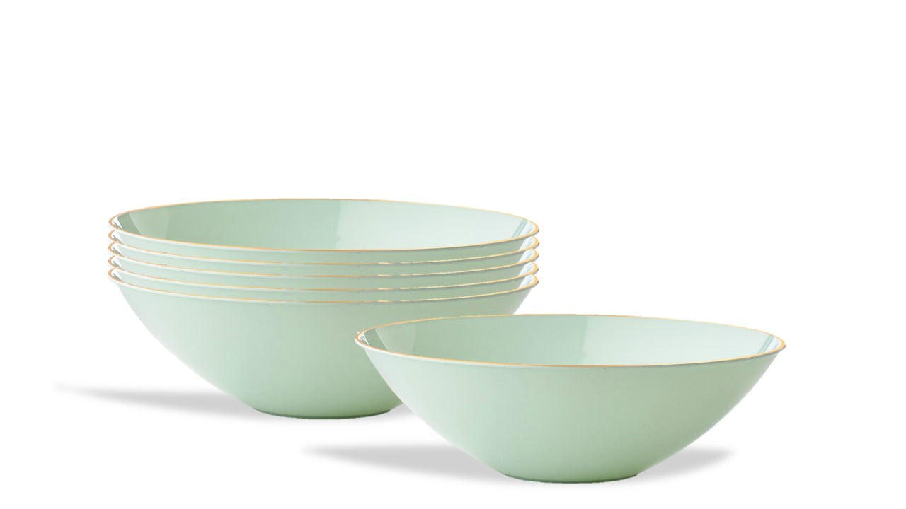 [20 Pack 16 oz] Plastic Soup Bowls Disposable Turquoise/Gold Rimmed