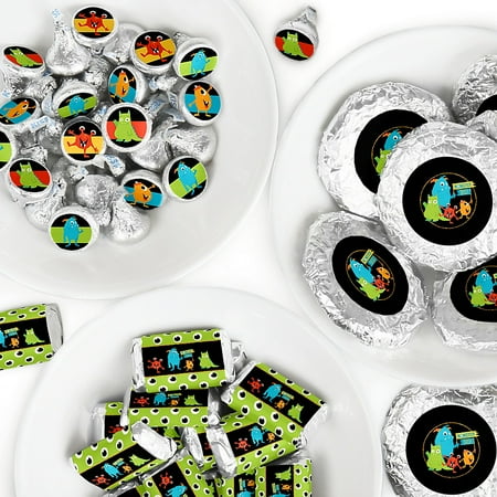 Monster Bash - Mini Candy Bar Wrappers, Round Candy Stickers and Circle Stickers - Little Monster Birthday Party or Baby Shower Candy Favor Sticker Kit - 304 Pieces