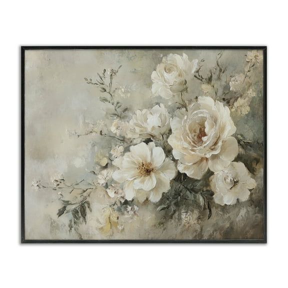 Stupell Industries Beige Faded Florals Plants & Flowers Painting Black Framed Art Print Wall Art, 14 x 11