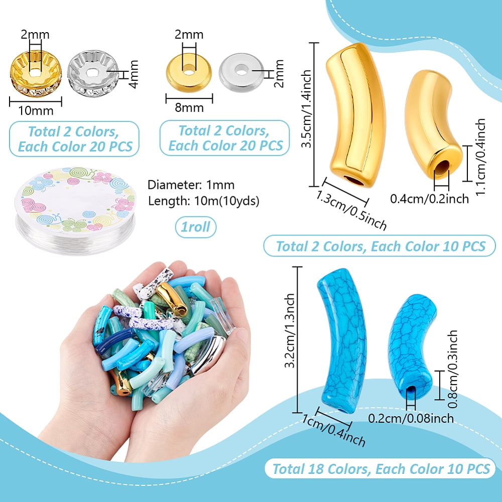280pcs Blue Series Acrylic Tube Beads 18Colors Curved Beads