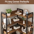 thumbnail image 4 of Memoryfield 5-Tier Corner Bookshelf, Convertible Bookcase with 4 Hooks, Industrial Metal Frame Bookshelves with Open Shelves for Living Room, Bedroom, Home Office, Brown, 4 of 7
