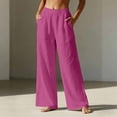 thumbnail image 4 of Elastic Waistlowy Casual Pants for Women Linen Wide Leg Trousers with Pockets Pants for Beach or Travel Hot Pink XL, 4 of 6