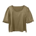 thumbnail image 4 of Womens Tops Boho Round Neck Satin Puff Sleeve Pullover Top T Shirt Fashion Clothes, 4 of 4