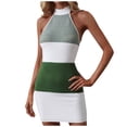 thumbnail image 1 of Birdeem Robe d'Été Moulante Aguichant pour Femmes, Dos Ouvert, Col Suspendu, Tricotée, Couleur Contrastée, 1 of 12