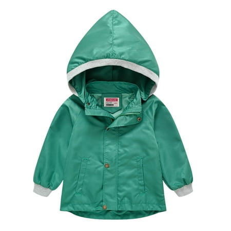 

BIZIZA Kids Rain Jackets Zip Up Solid Color Waterproof Hooded Pockets Long Sleeve Tops 2-10Y Chlid Baby Green 130
