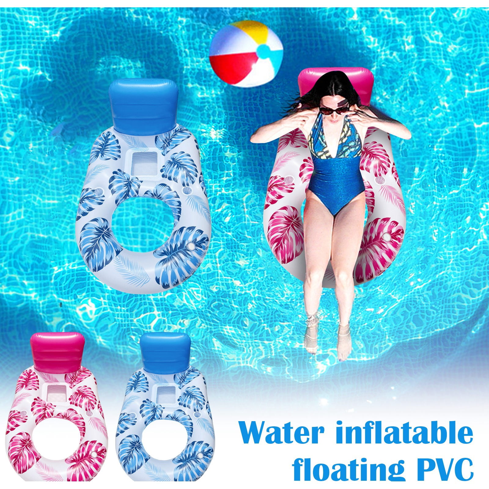 Inflatable Pool Float Lounger for Adults, Foldable PVC Floating Bed Chair, Portable Water Hammock for Swimming Pool Beach Summer Vacation Sunbathing(C)