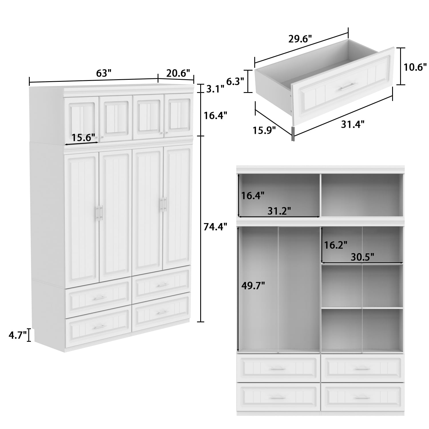 FUFU & GAGA 4-Door Wooden Armoire, 63