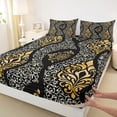 thumbnail image 4 of Erosebridal Black Gold Paisley Queen Sheet Sets, Hippie Bohemian Bed Set, 4 Pieces 1 Flat Sheet, 1 Fitted Sheet and 2 Pillowcases, 4 of 5