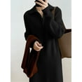 thumbnail image 2 of Women'S Elegant Long Sleeve Lapel Knitted Fall Winter Over-The-Knee Sweater Dress with Zipper Black One Size, 2 of 5