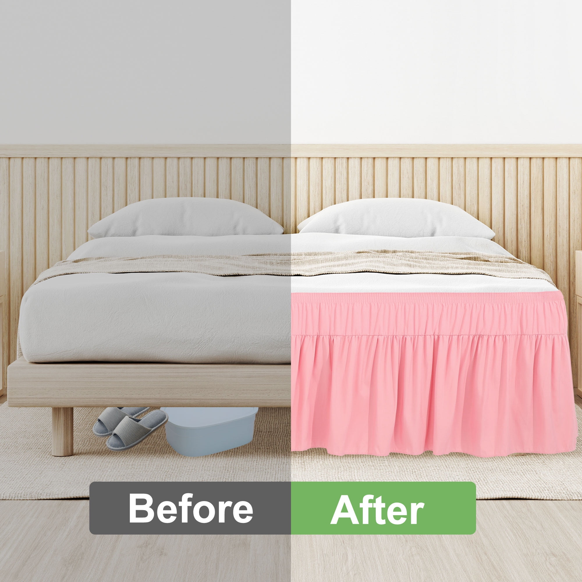 PiccoCasa 1Pcs Polyester Brushed Bed Skirt Elastic Dust Ruffles 16 Inch Drop Full Pink