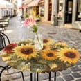 thumbnail image 3 of Yellow Red Sunflower Green Leaf Elastic Fitted Round Table Cover Oil Painting Waterproof Outdoor Tablecloth for Holiday Party, Picnic, Patio & Dining Fits Tables Up to 36"-44", 3 of 8