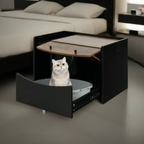 Demi Bonn 31" Hidden Cat House Washroom Furniture, Wood Pull-Out Cat Litter Box Enclosure Cabinet with Side Entrance, Black