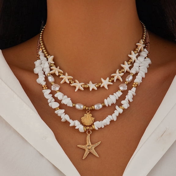 NICKSUN Shell Necklaces for Women Layered Gold Boho Beaded Seashell Choker Adjustable Pearl Starfish Necklace Beach Jewelry Hawaiian Summer Accessories for Women