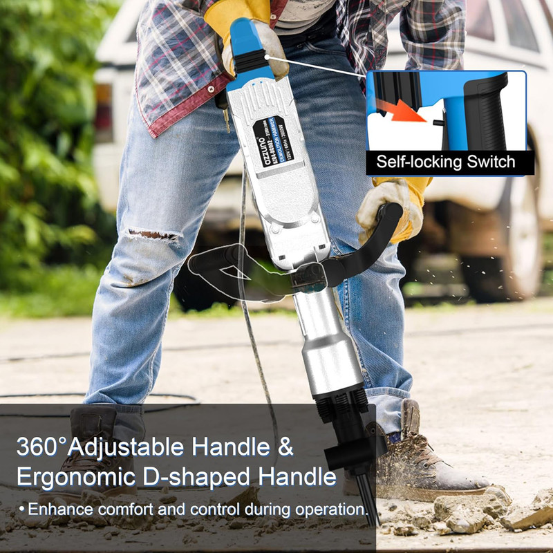 AZZUNO 3600W Demolition Jack Hammer Heavy Duty, Corded Electric Concrete Breaker Jack hammer with 2pcs Chisel Bit Chipping & Case