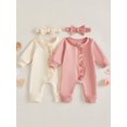 thumbnail image 3 of RUINIXCW Baby Girl Autumn Zip Romper Long Sleeve Bodysuit with Headband 2 Pcs Set, 3 of 8