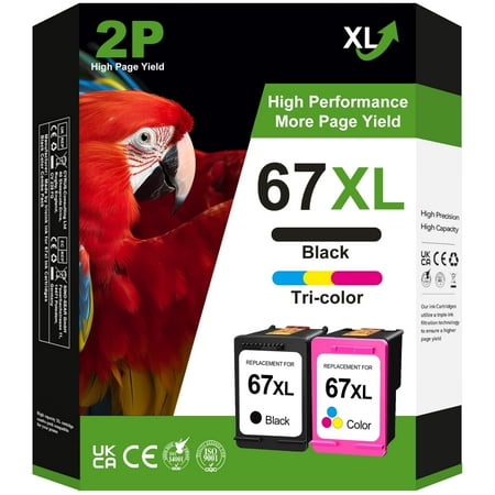 67XL Ink Cartridge for HP 67 Ink Cartridge for HP Ink 67 for HP DeskJet 2700 2700e 2722 2752e 2755 2755e Envy 6000 6055e Printer Ink for HP 67 (Black,Tri-color)