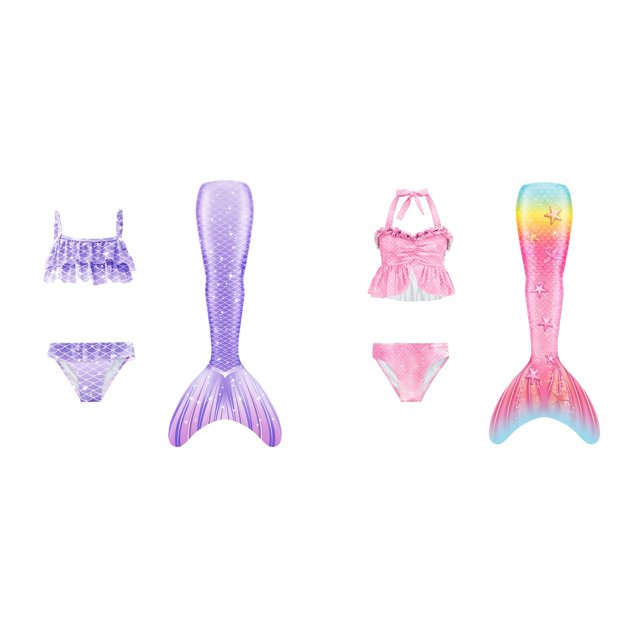 (2-Pack) Rinsvye Bikini Set Toddler Girls Swimsuit With Tail Skirt Design