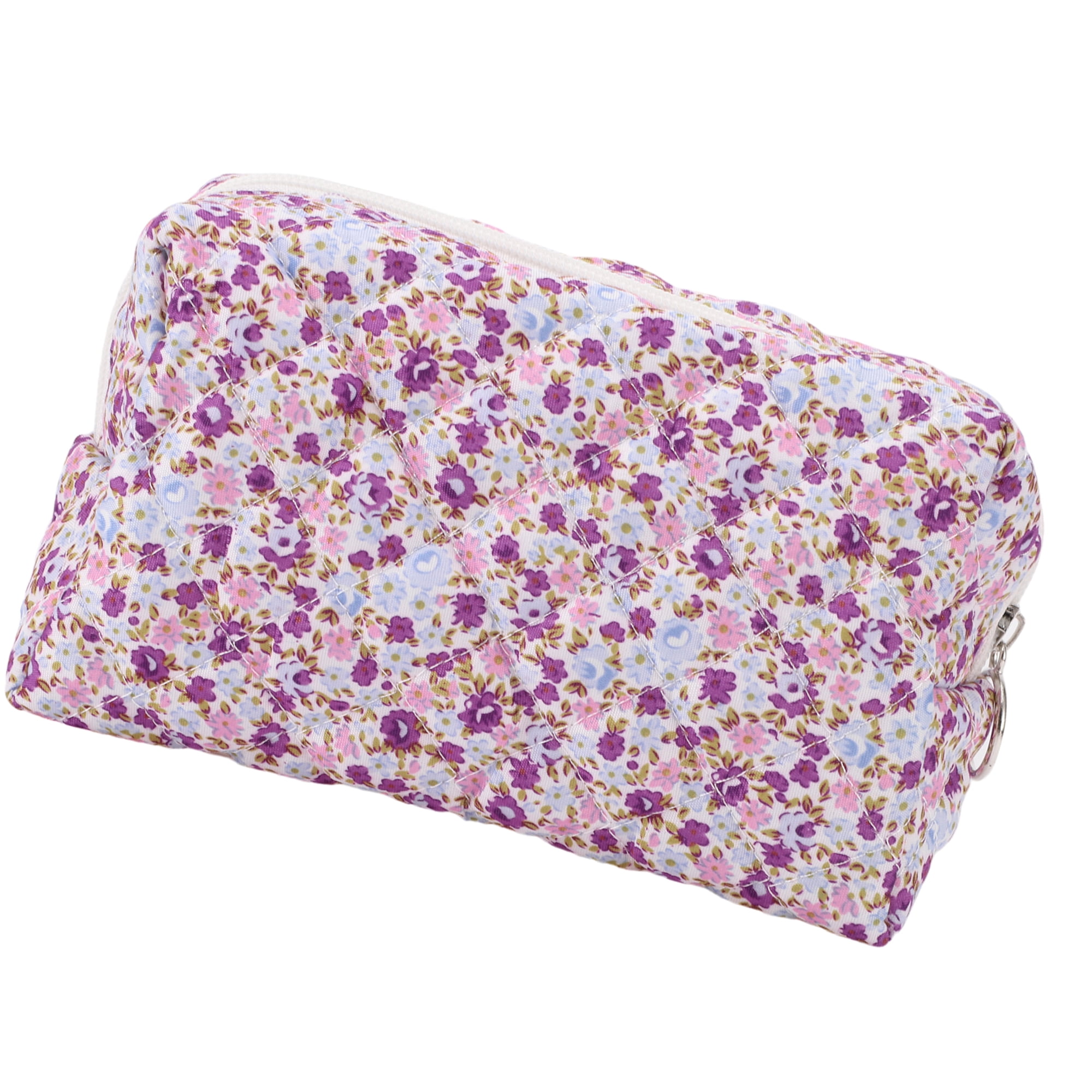 Unique Bargains 1Pc Women Portable Floral Quilting Cosmetic Bag for Travel Purple