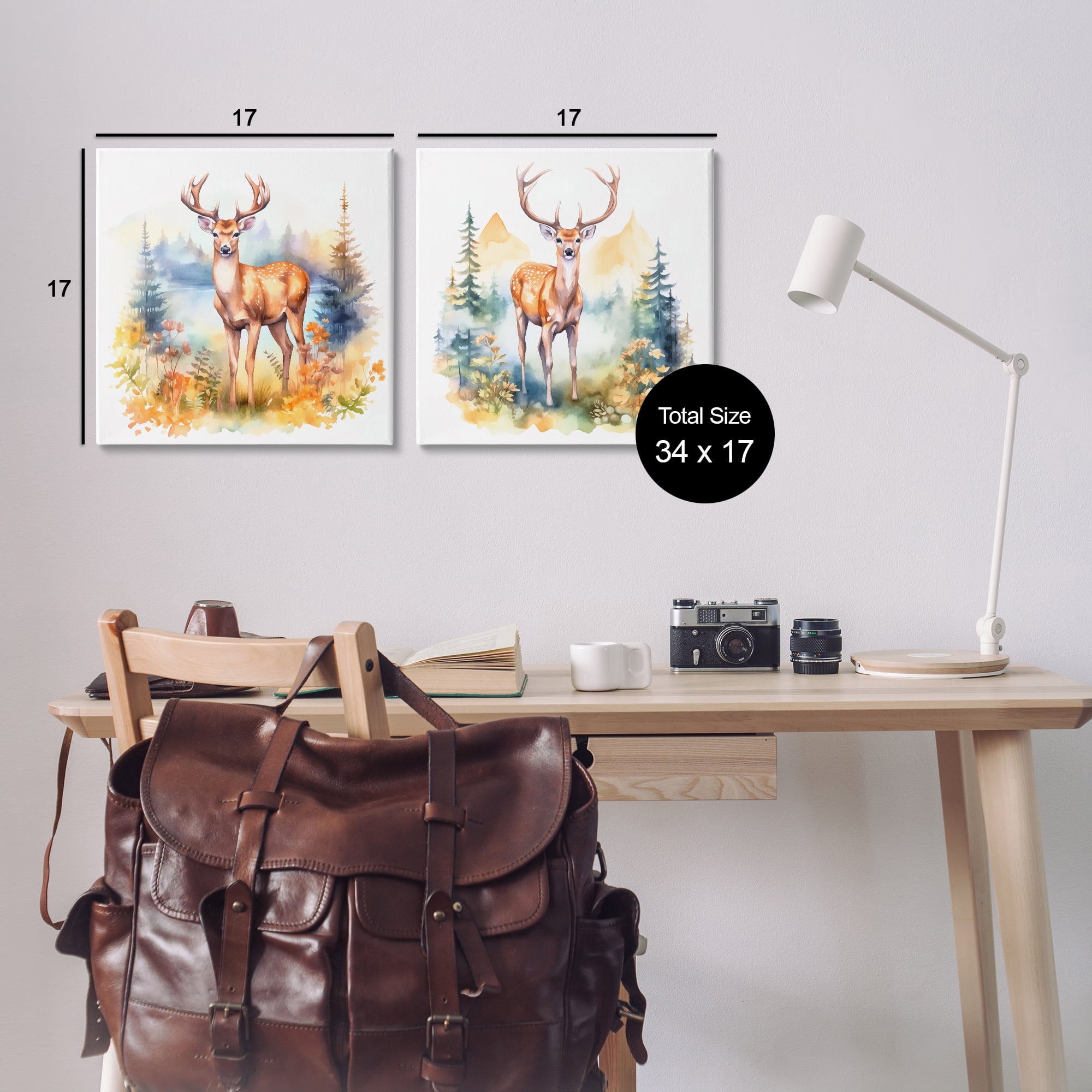 Stupell Industries Wild Deer Mountain Overlook Animals Painting Wrapped Canvas Art Print Wall Art, 17 x 17, Set of 2