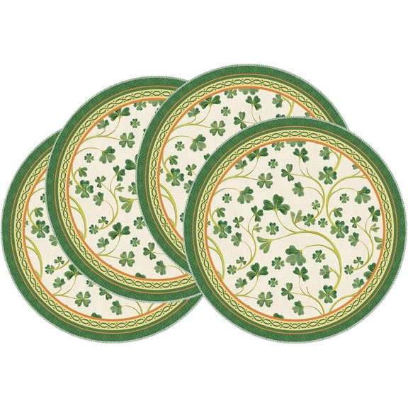 Shamrocks Clovers St. Patrick's Day Round Placemats Set of 4 Table Mats for Party Home Kitchen Dining Table Decorations 14x14 Inch