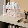 thumbnail image 5 of Desktop Rack Cosmetic Stationery Storage Holder, 2-Tier Multifunctional Plastic Shelf Makeup Rack Organizer for Skincare Office Kitchen Bedroom Bathroom Home, Pink, 5 of 6