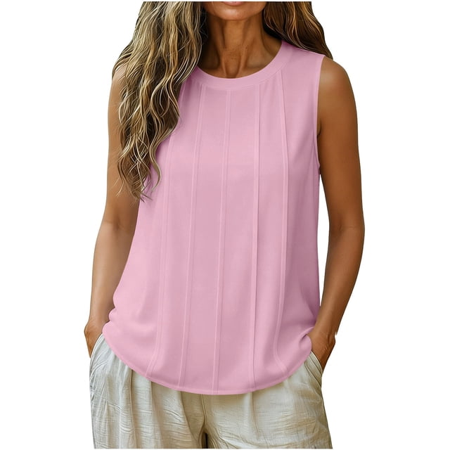 ZVNAH Camisole à devant Plissé pour Femme, Blouse Décontractée Sans Manches à Col Rond et Coupe Ample, P-2TG
