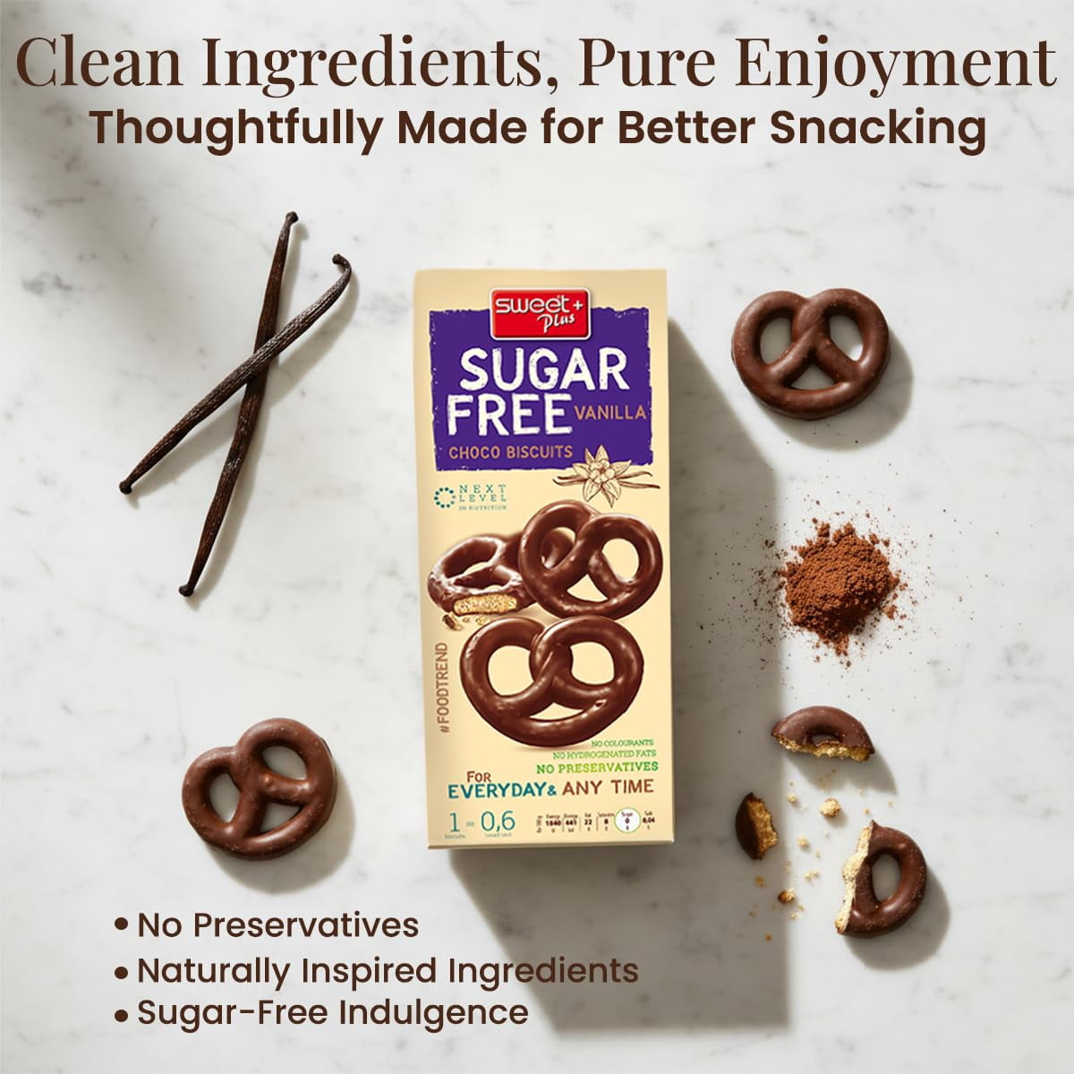 2 Pack - Sweet+Plus Sugar-Free Vanilla Choco Biscuits for Kids & Adults -Healthy Gluten Free Cookies with Delicious Flavor for Daily Tea Time Routine - 10.6oz