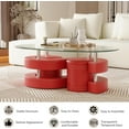 thumbnail image 6 of 3 Pieces Coffee Table Set, 0.39" Tempered Glass Top and S Shape Base, Oval Modern Coffee Table with 2 Leather Stools, Accent Coffee Table for Living Room Bedroom, 6 of 8