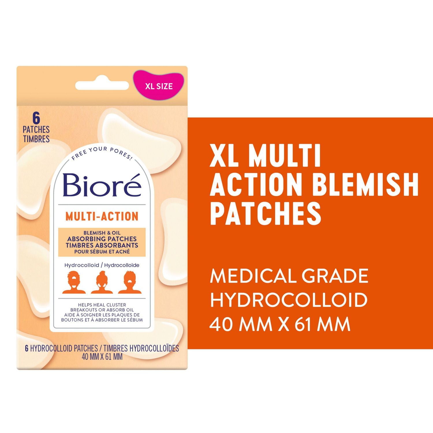 Bioré Multi Action Blemish & Oil Absorbing Patches | Hydrocolloid Patch for Oily Skin, Large Patches
