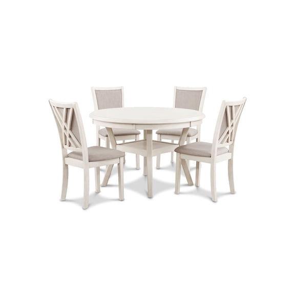 FurniFact Beige Farmhouse 5 Piece Dining Table Set with Round Kitchen Table, Chairs for 4