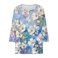 thumbnail image 3 of Women's Casual Shirts 3/4 Sleeve V-Neck Blouses Tops Fashion Floral Print T-Shirt Dressy Tunic Top Loose Pullover Womens Shirts, 3 of 6